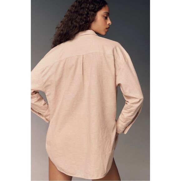 NEW Anthropologie Maeve Bennet Oversized Buttondown Taupe Linen Shirt X-Large - Picture 4 of 6